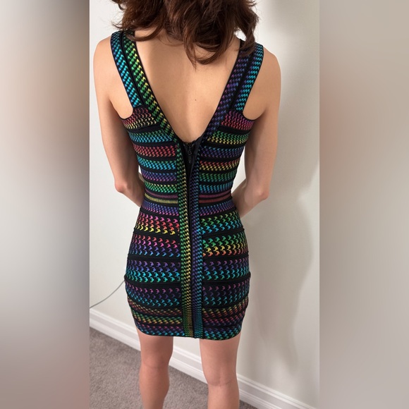 Katie J NYC Couture Rainbow bandage dress - Teen M Bodycon Mini, Mesh Waist, NYE - Picture 6 of 9